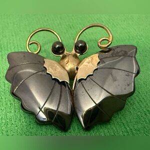 Gold and Black Butterfly Brooch Enameled